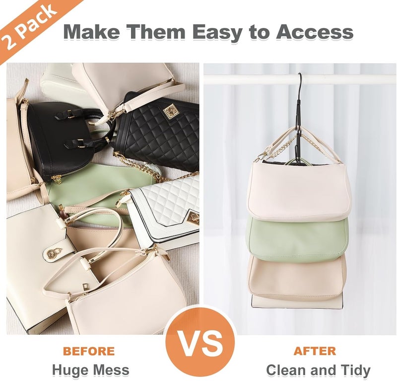 Topia Hanger Purse Hanger Organizer for Closet, 2-Pack Handbag Organizer Hanger, 360°Swivel Metal Purse Hooks, Bag Rack, Belt Organizer, Tie Rack, Scarf Hanger, Bag Storage Organizer, Black - Image 5